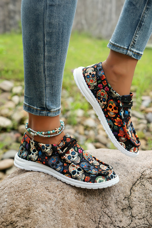 Sugar Skull Print Lace Up Shoes