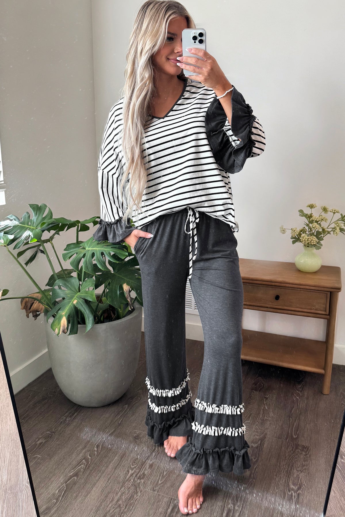 Ruffle Trim Top and Pants Set