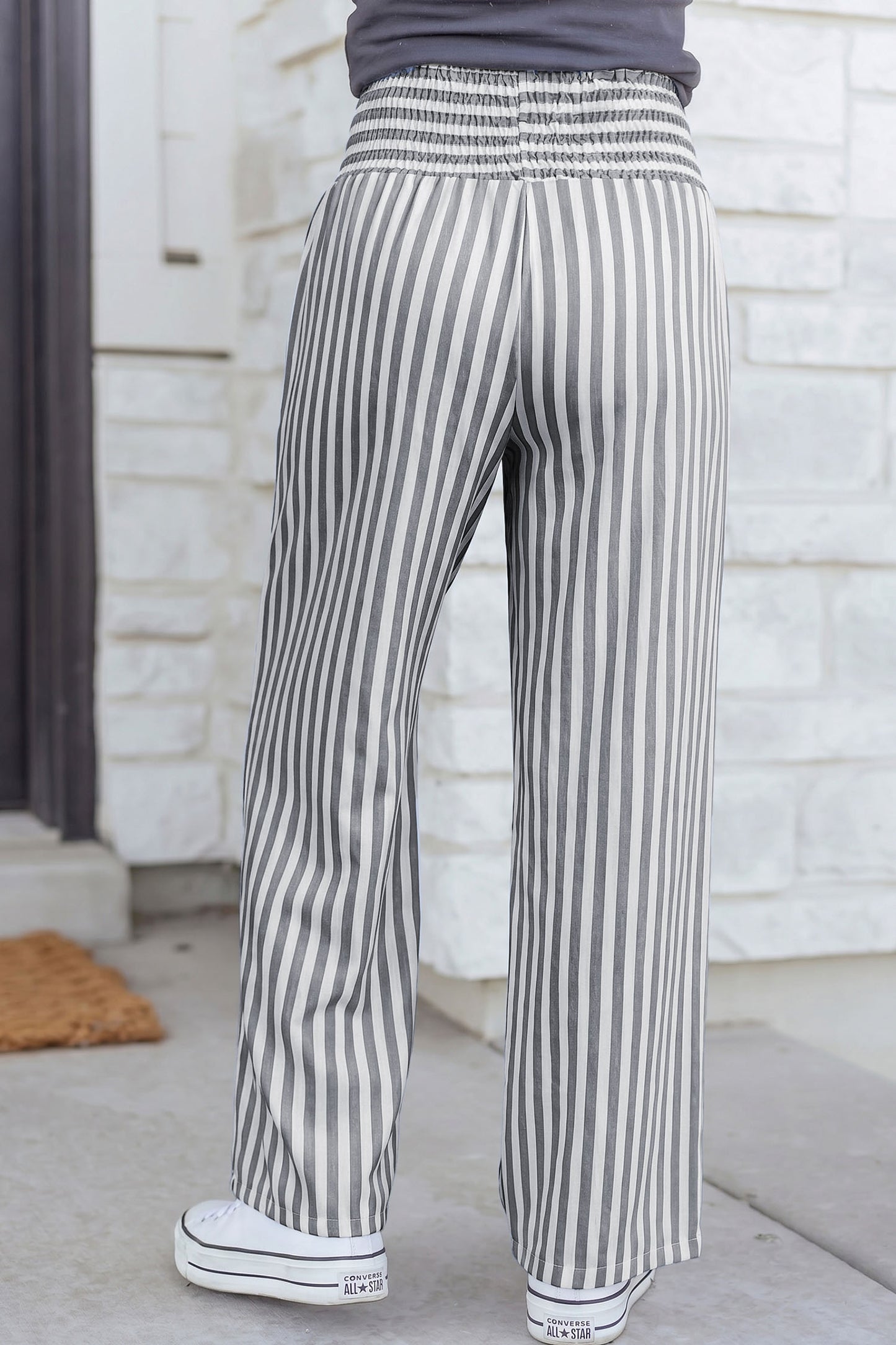 Stripe Shirred High Waist Summer Pants