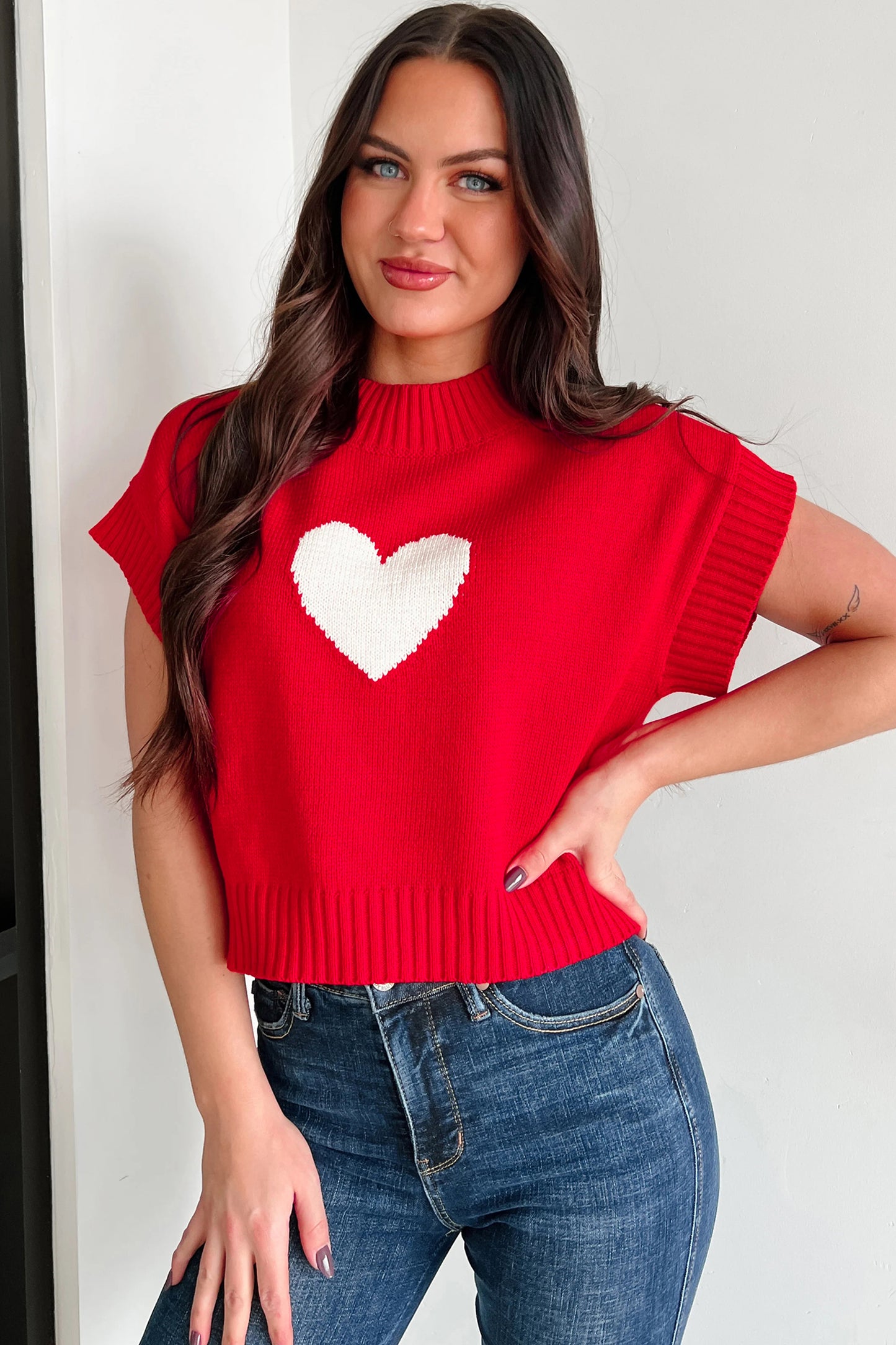 Heart Short Sleeve Sweater