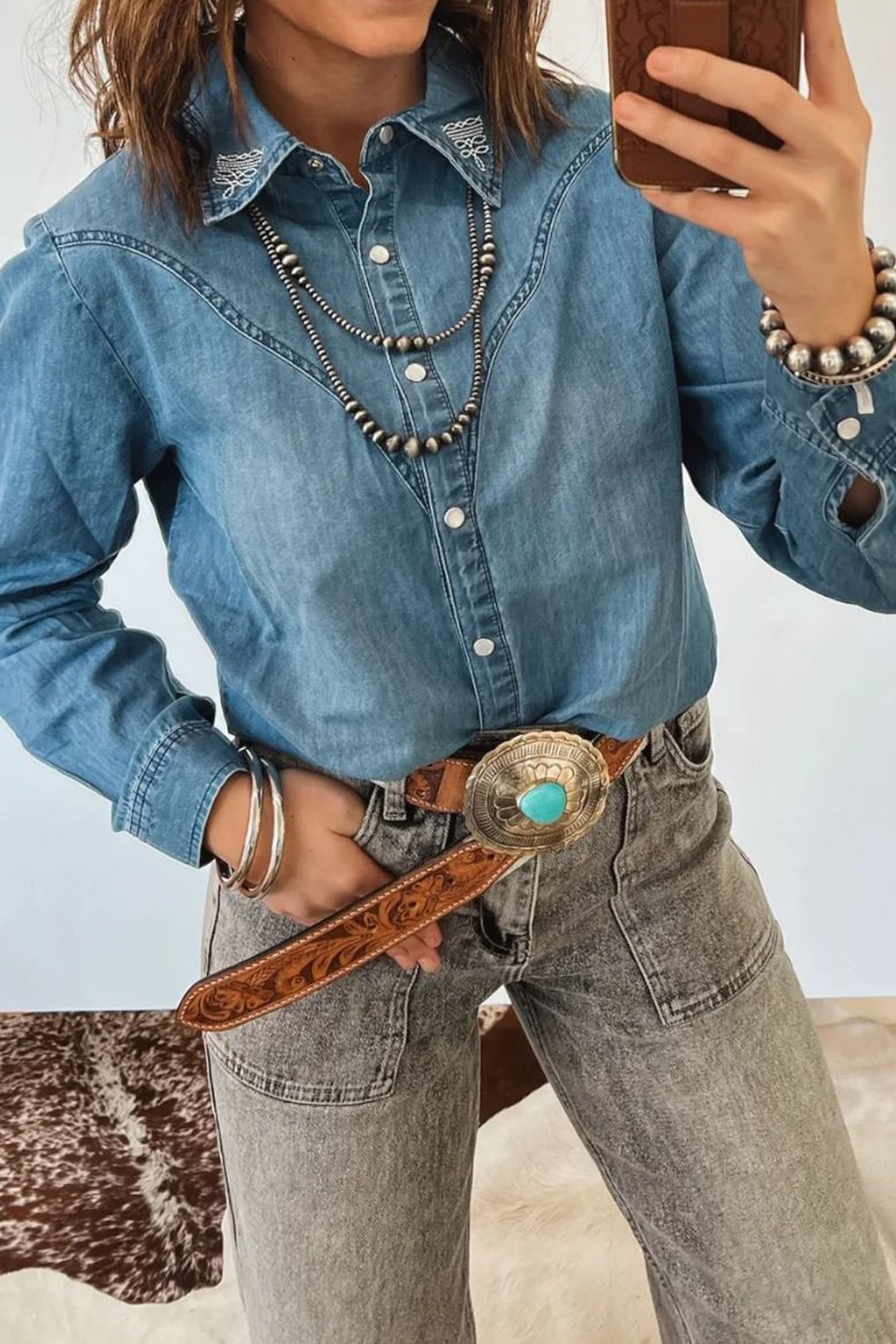 Embroidered Western Denim Shirt