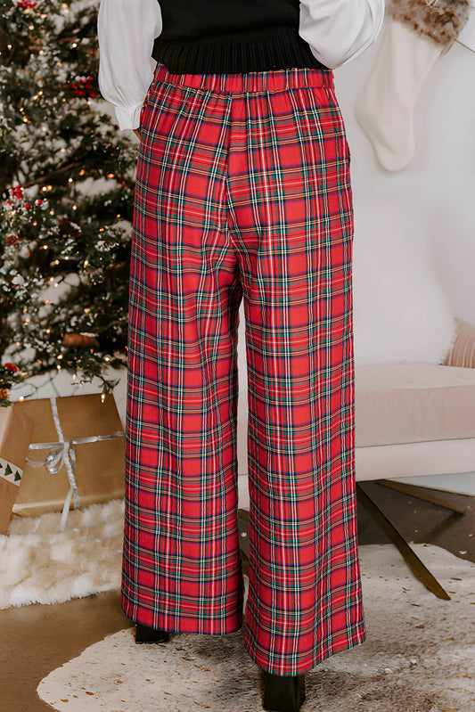 Red Christmas Plaid Wide Leg Pants