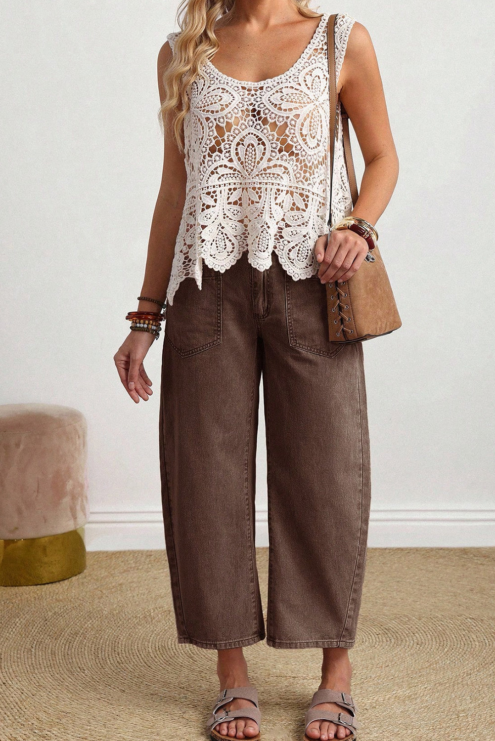 Patch Pocket Ankle-length Barrel Jeans