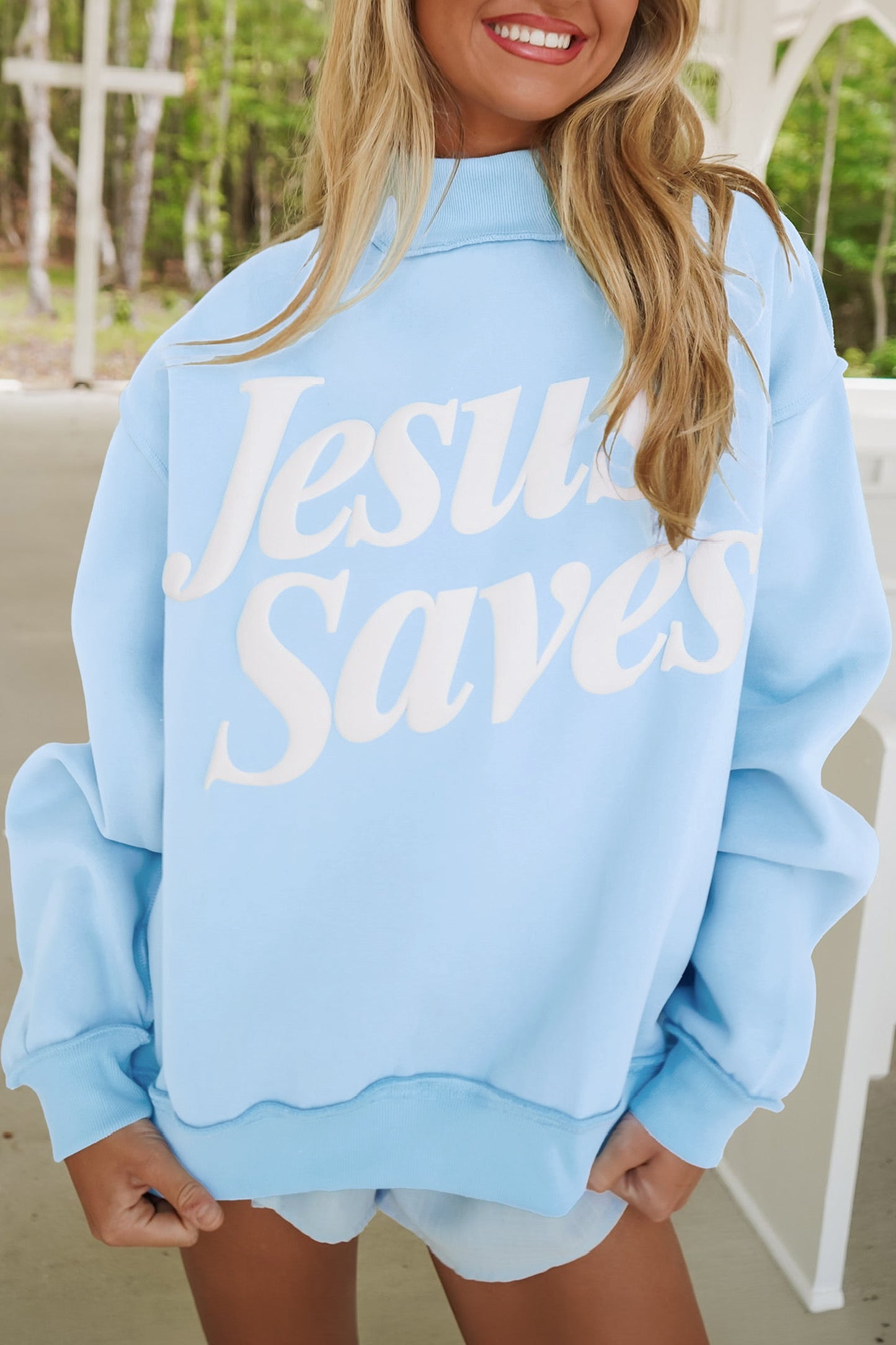 Mist Blue Jesus Saves Sweatshirt