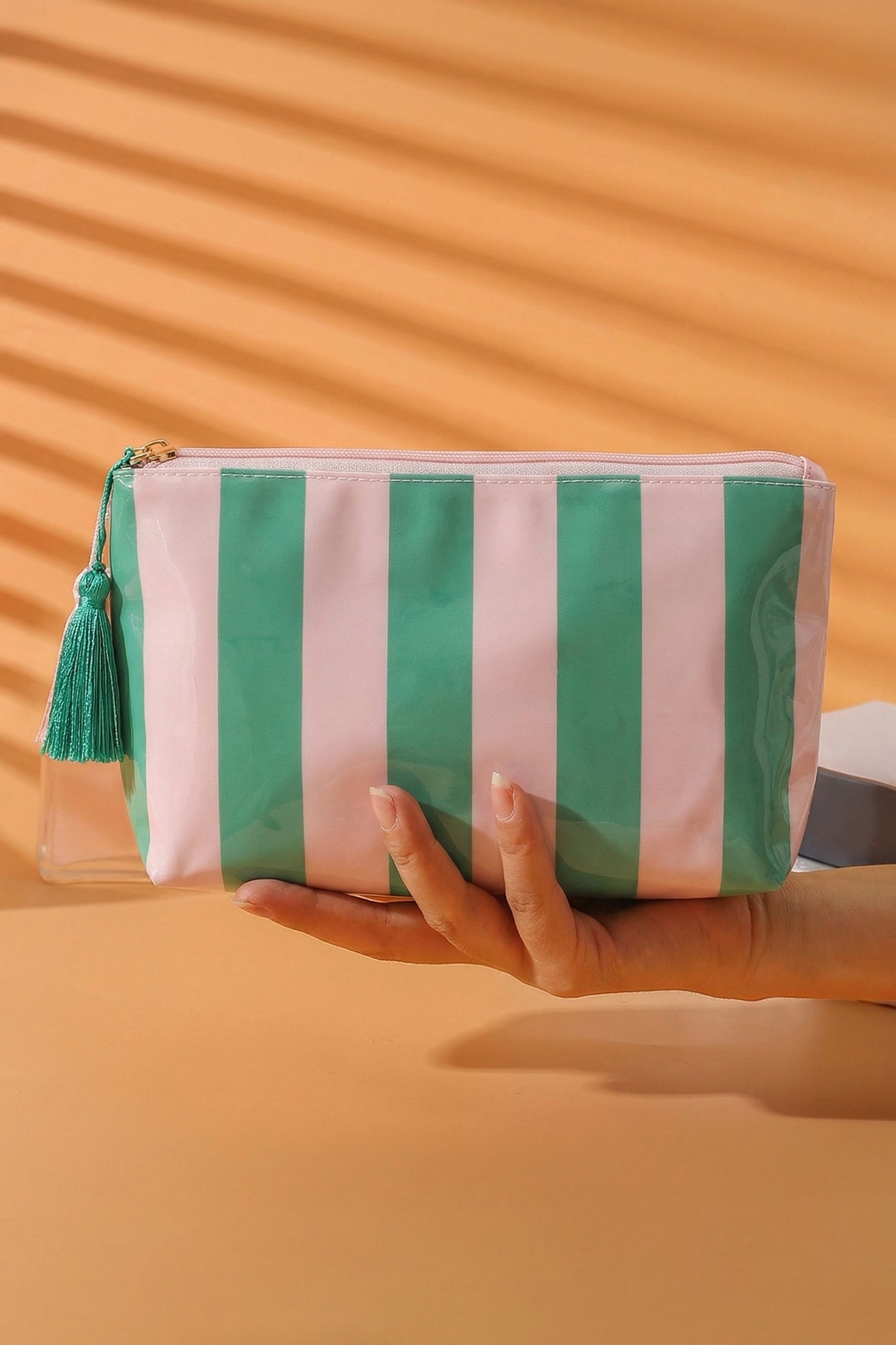 Striped Vinyl Waterproof  Zipper Bag