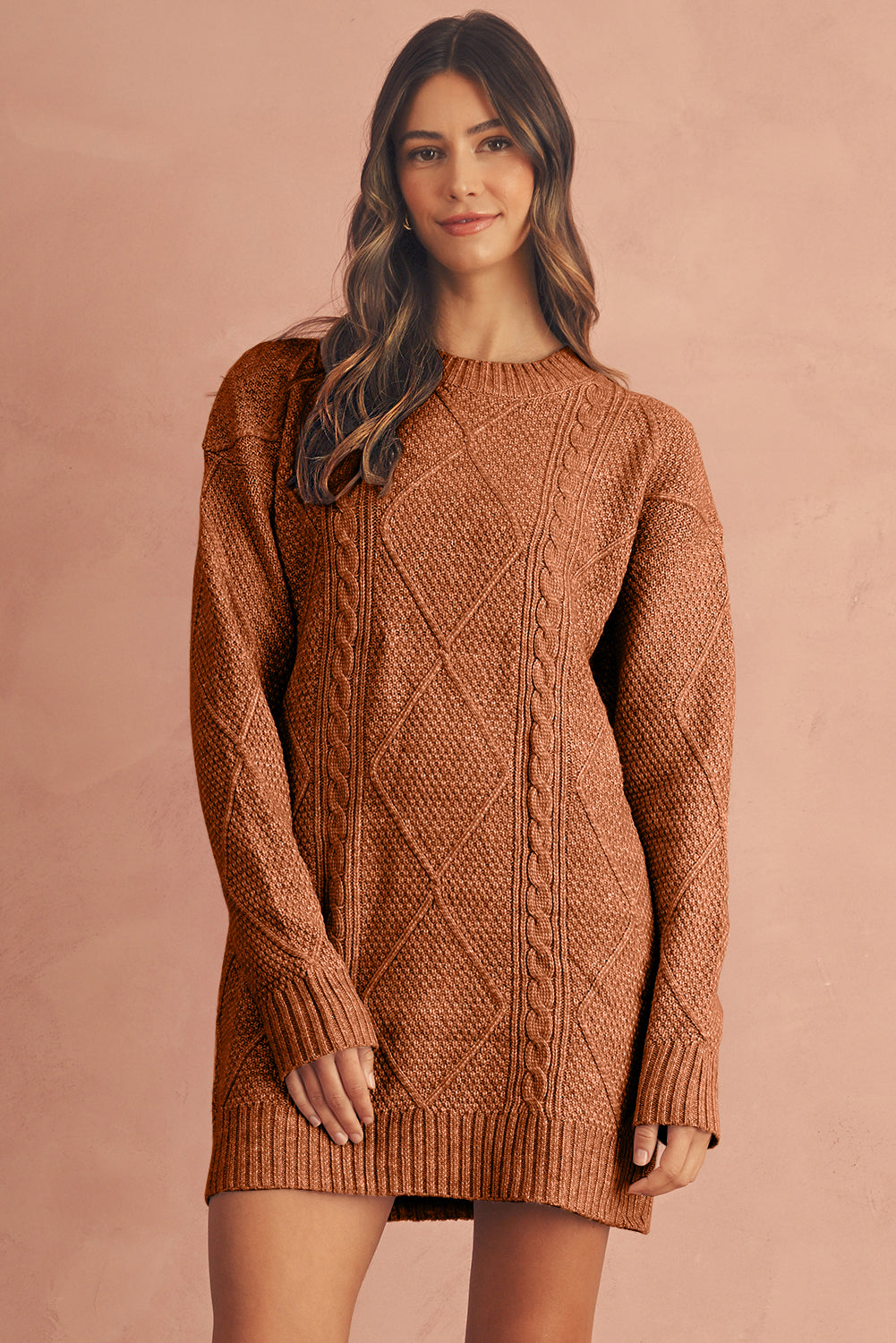 Relaxed Cable Knit  Sweater Dress