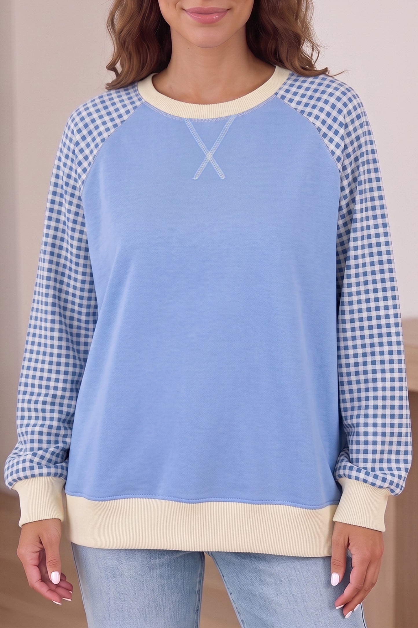 Plaid Sleeve Sweatshirt
