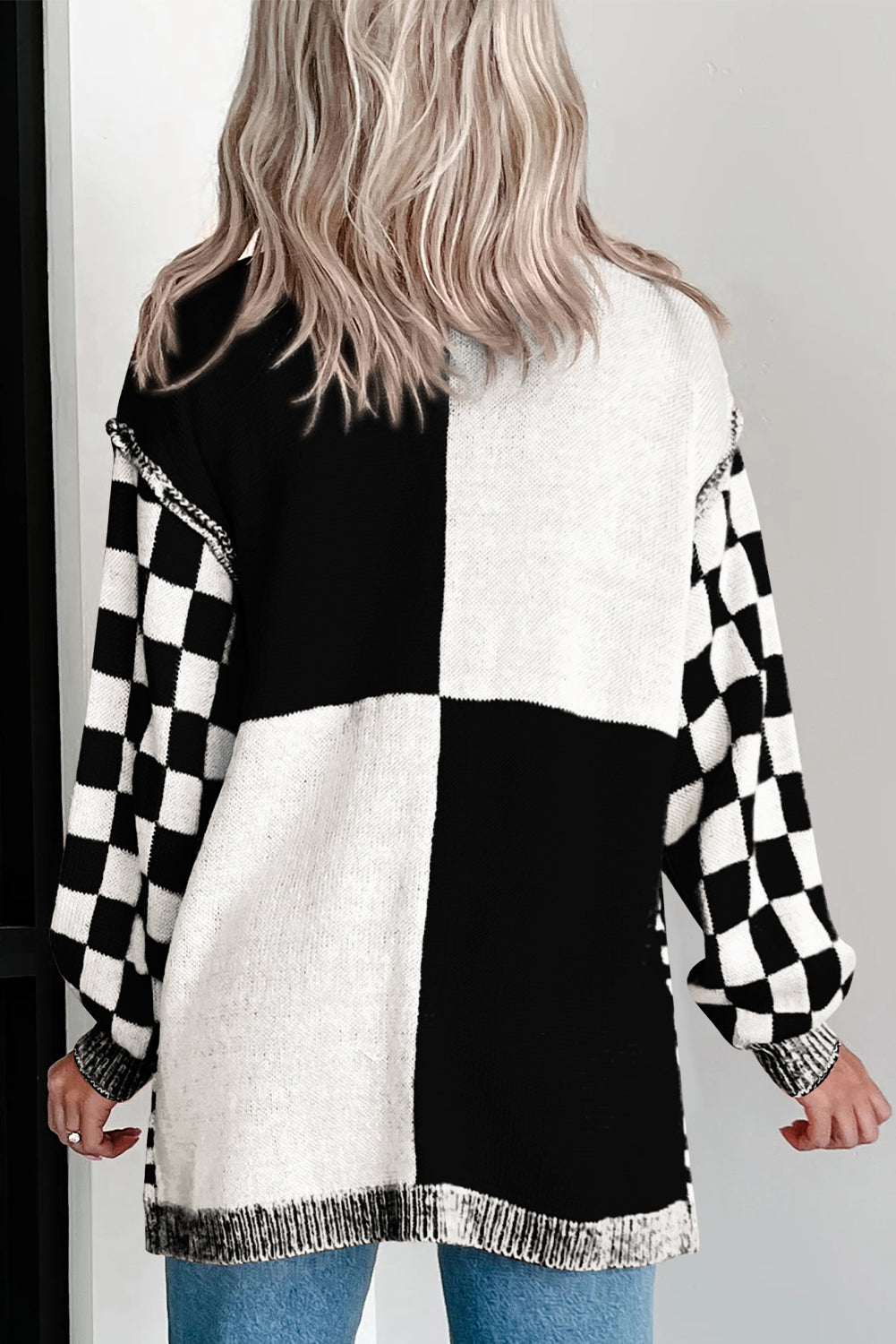 Checkered Open Front Cardigan