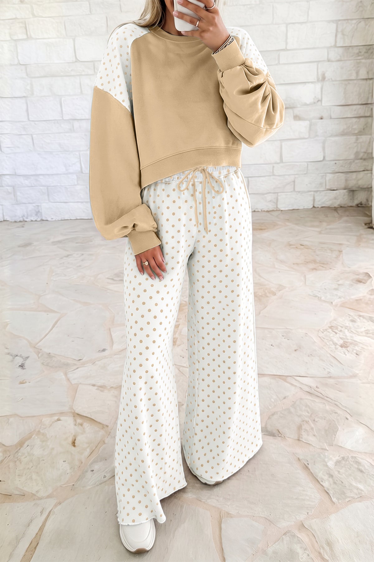 Polka Dot Patchwork Pants Set