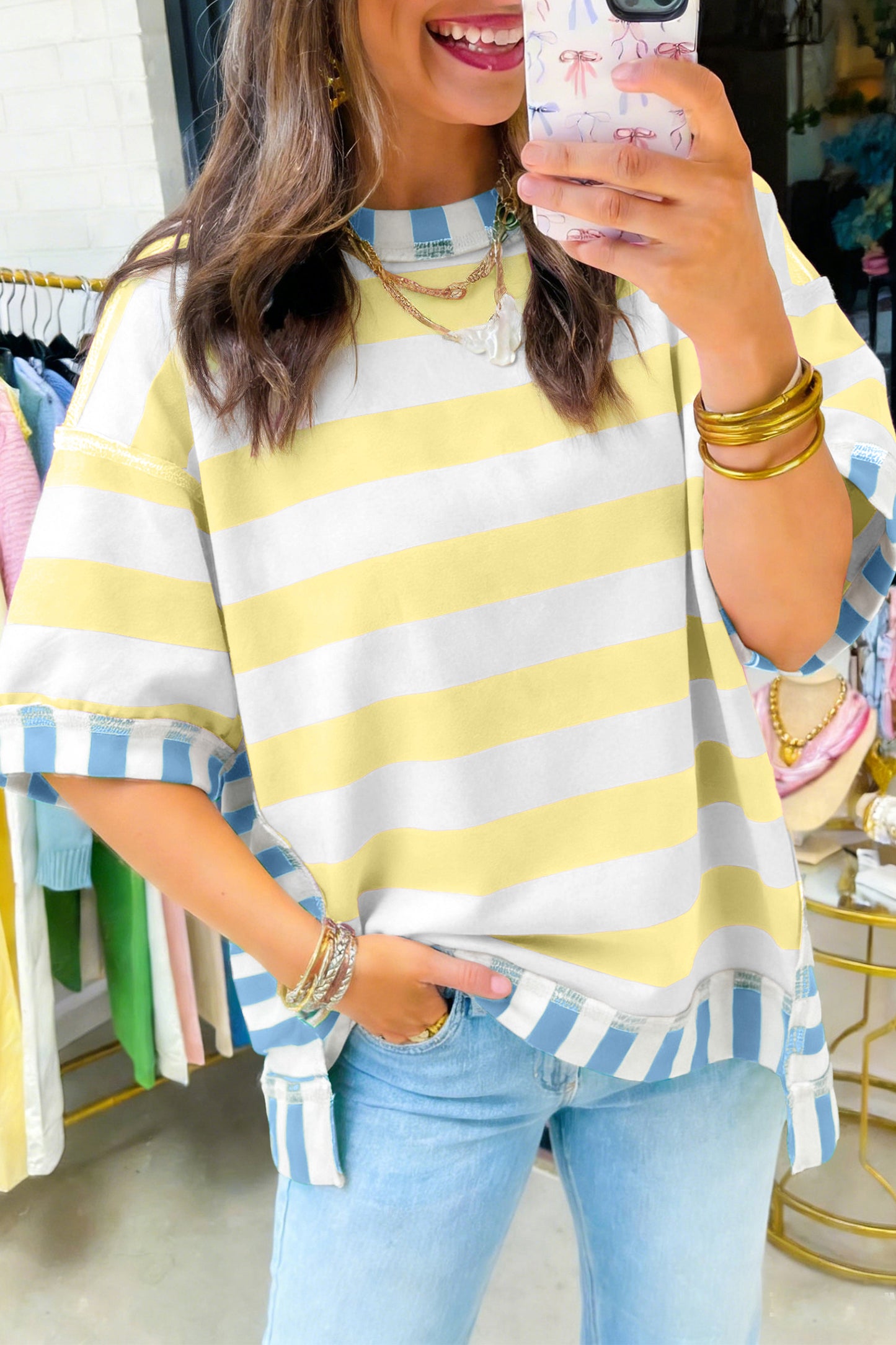 Contrast Stripe Oversized Top
