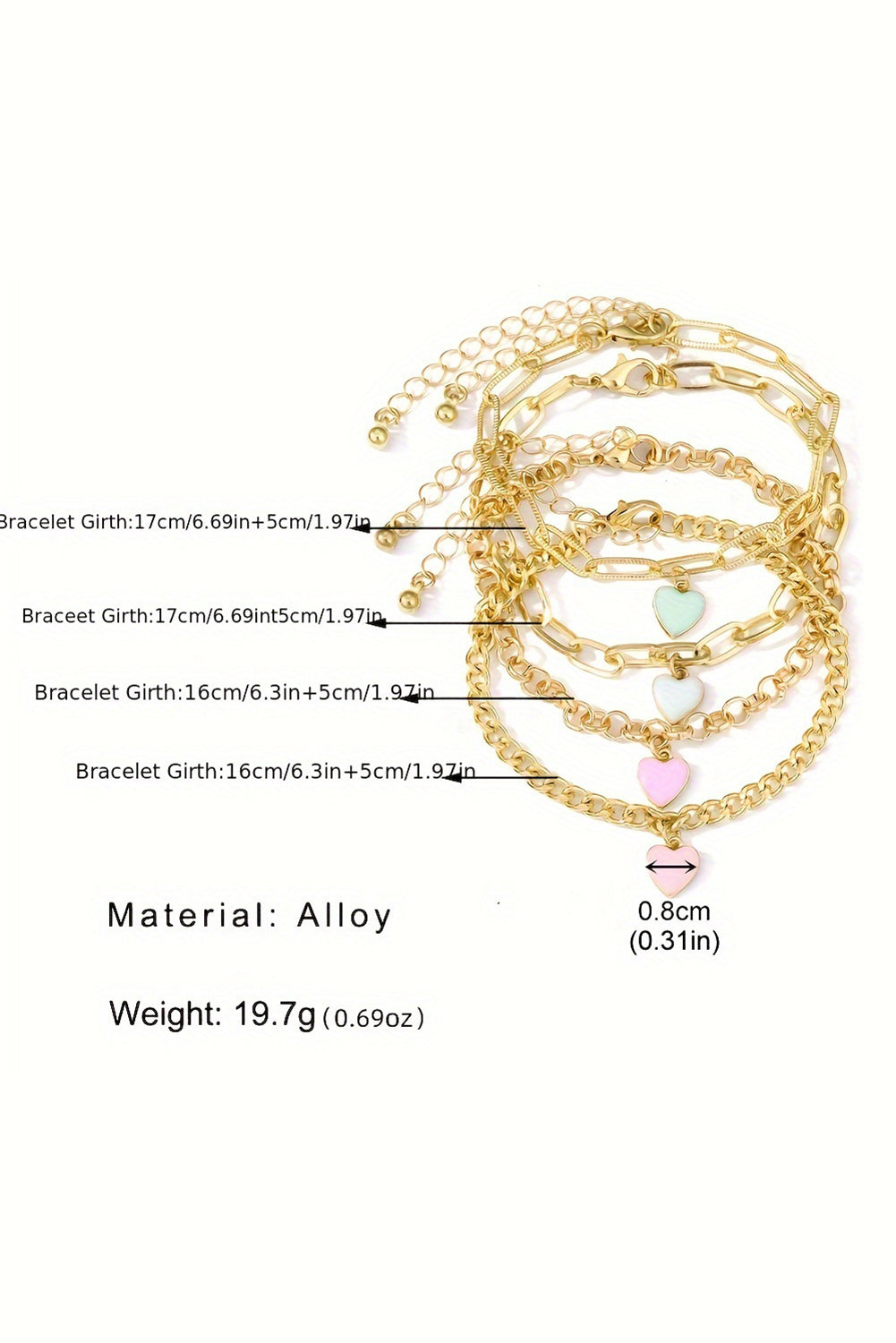 Gold Heart Multi Layer Adjustable Chain Bracelet
