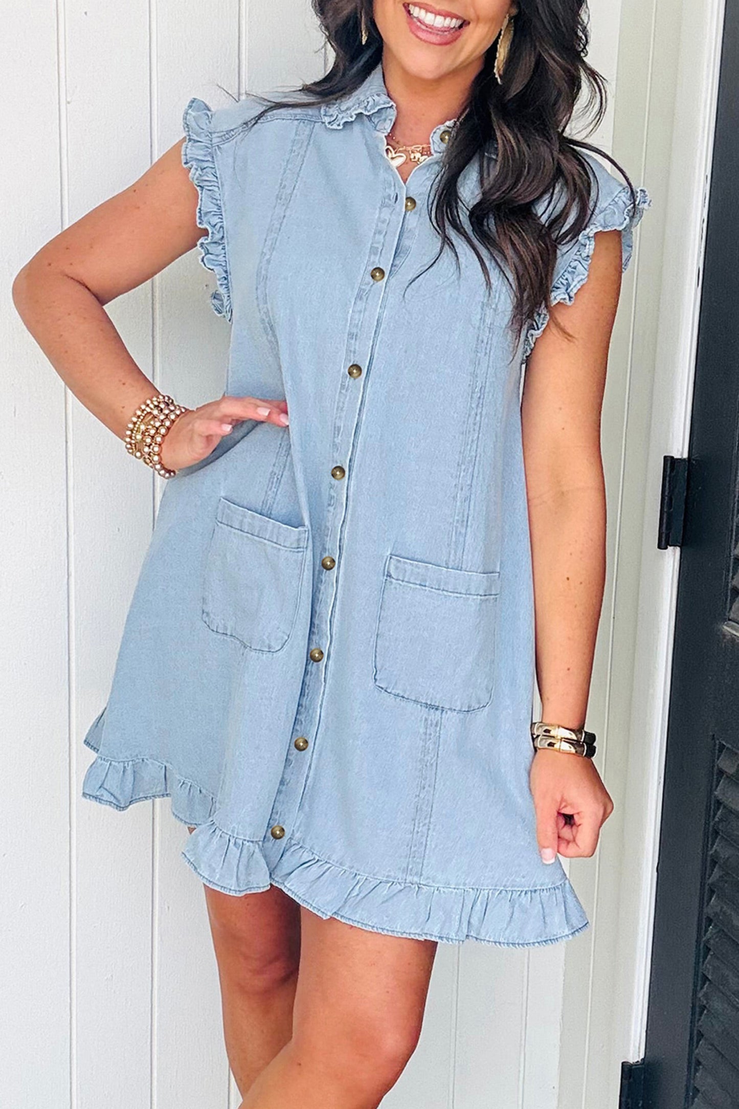 Ruffled Edge Denim Dress