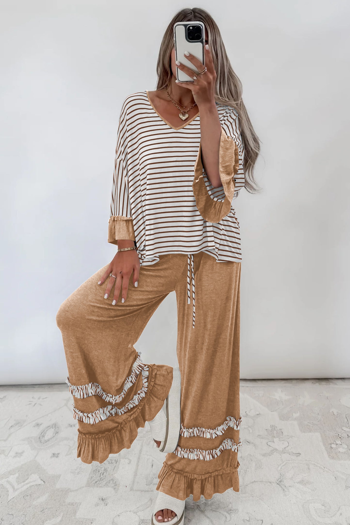 Ruffle Trim Top and Pants Set