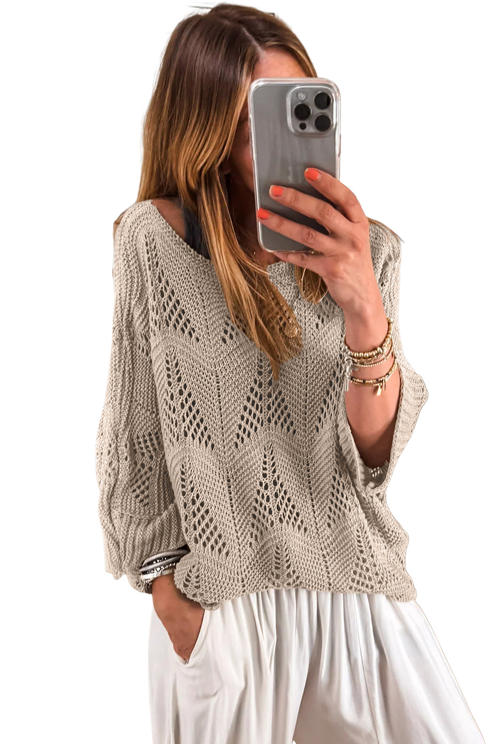 Parchment 3/4 Sleeve Knit Sweater
