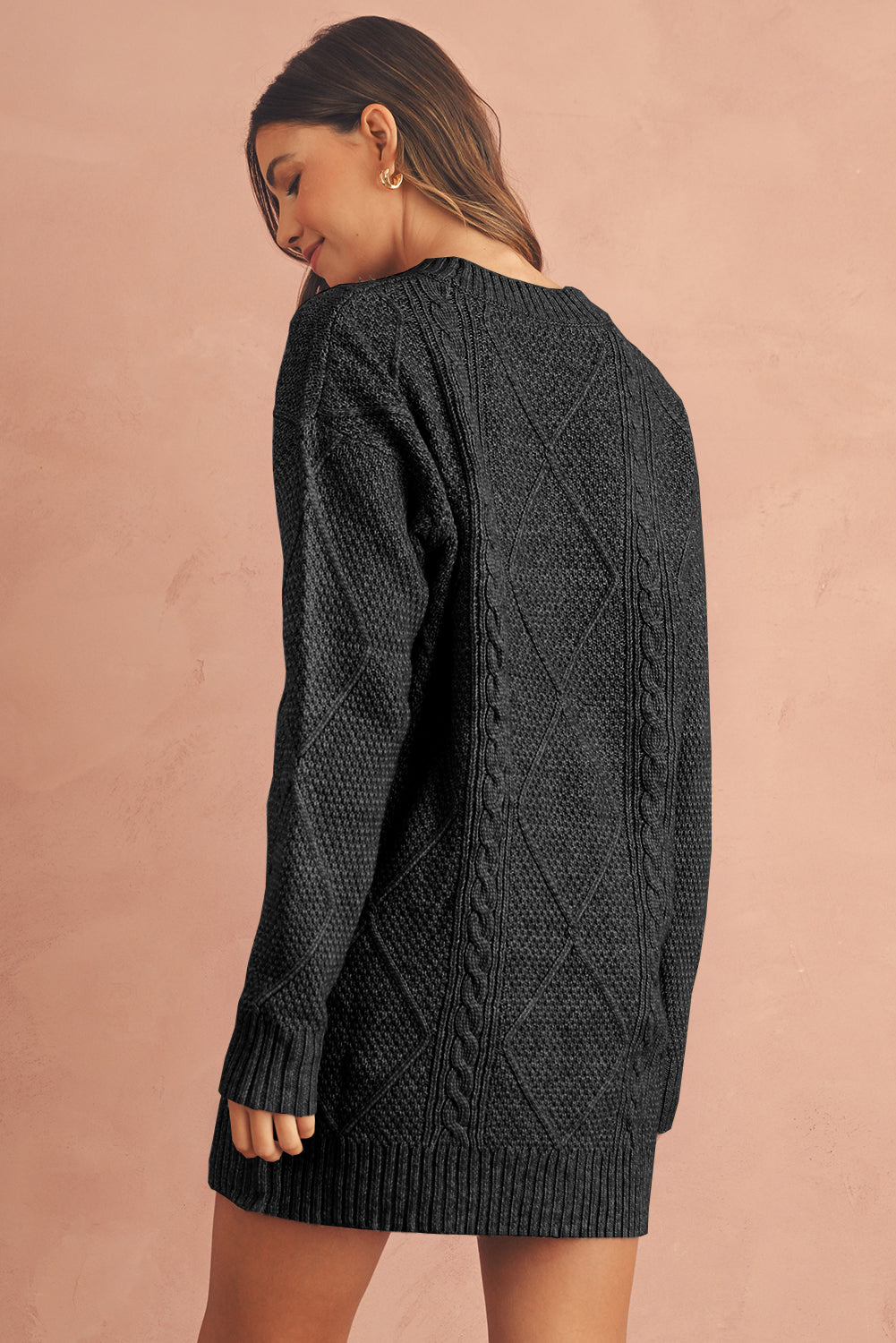 Relaxed Cable Knit  Sweater Dress