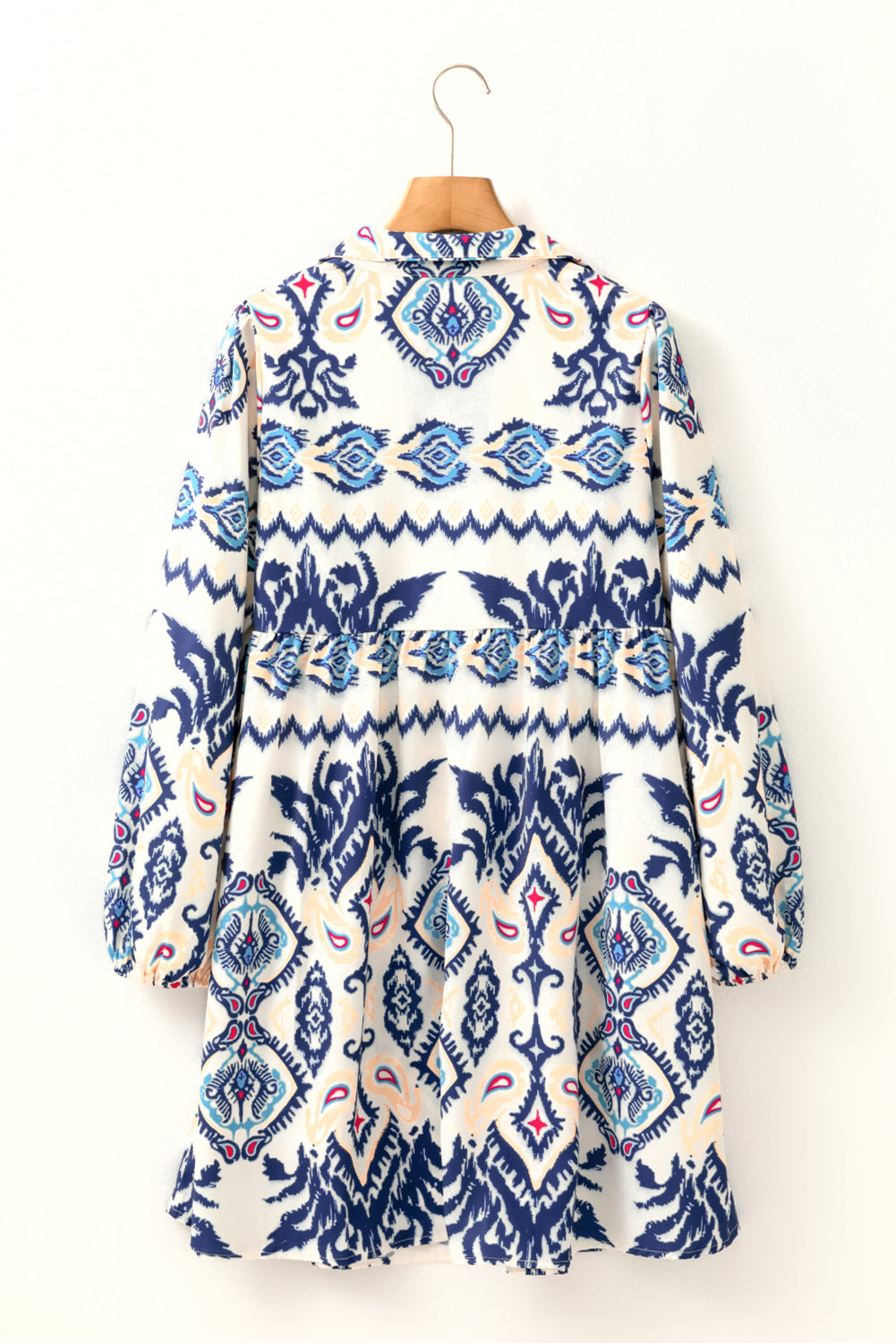 Blue Print Pop of Color Long Sleeve Dress