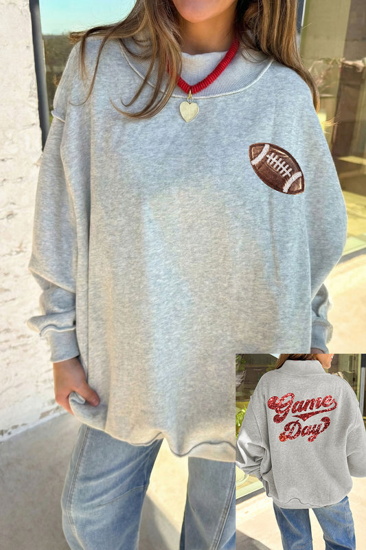 Light Grey Sequin Football Game Day Sweatshirt