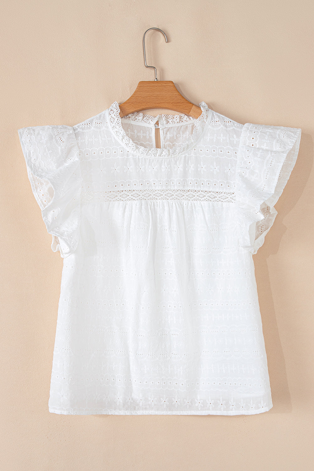 White Lace Neck Eyelet Blouse