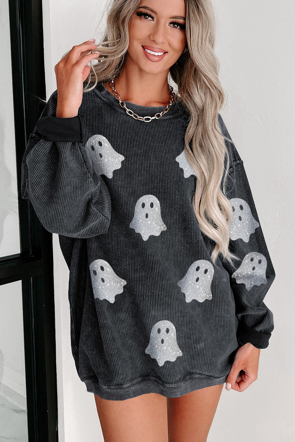 Pink Ghost Corded Halloween Sweatshirt