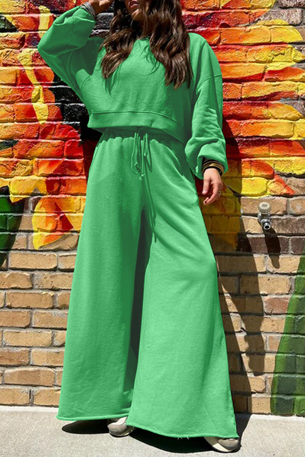 Crop Pullover and Wide Leg Pants Set