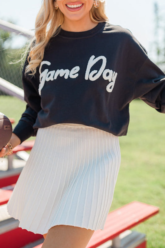 Black Chenille Lettered Game Day Sweatshirt
