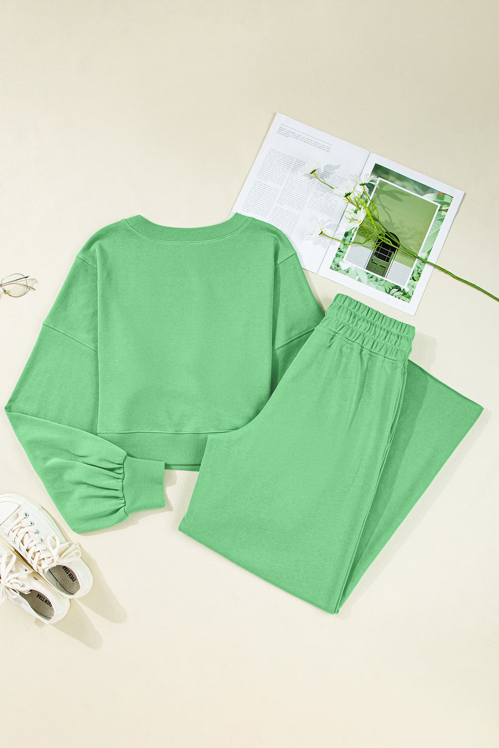 Crop Pullover and Wide Leg Pants Set