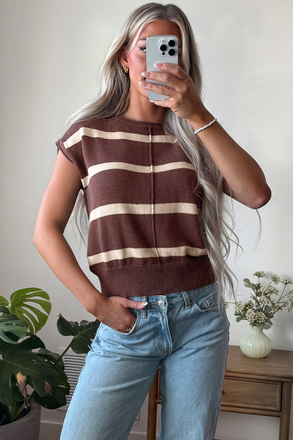 Western Stripe Short Sleeve Sweater
