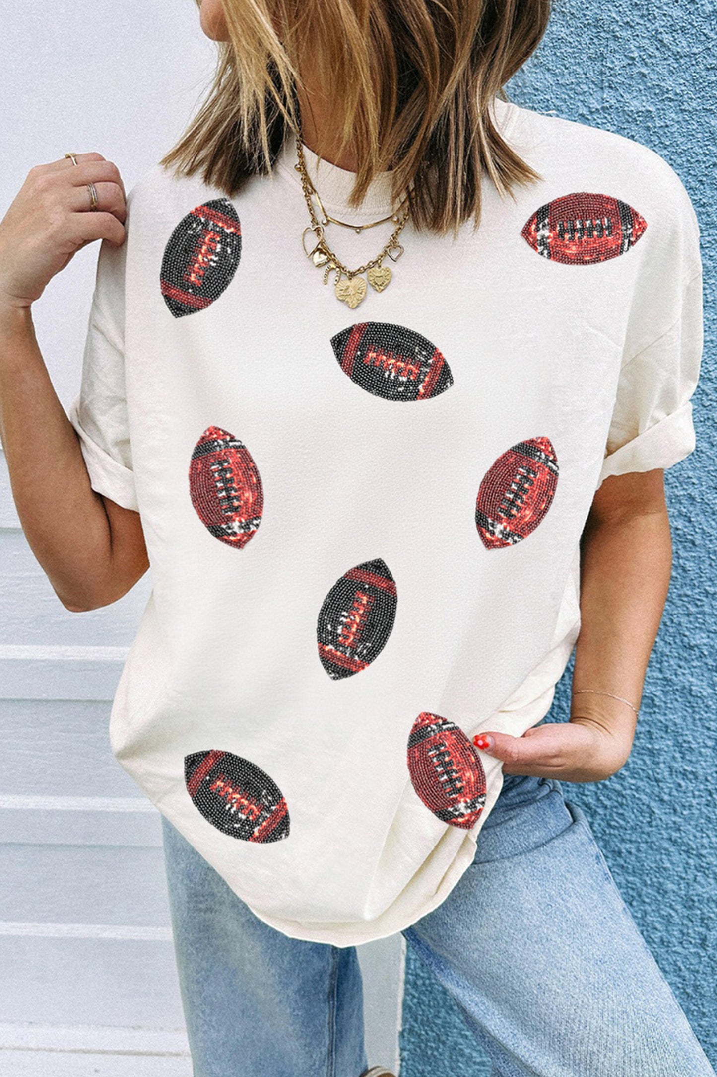 Red and Black Sequin Football Tee
