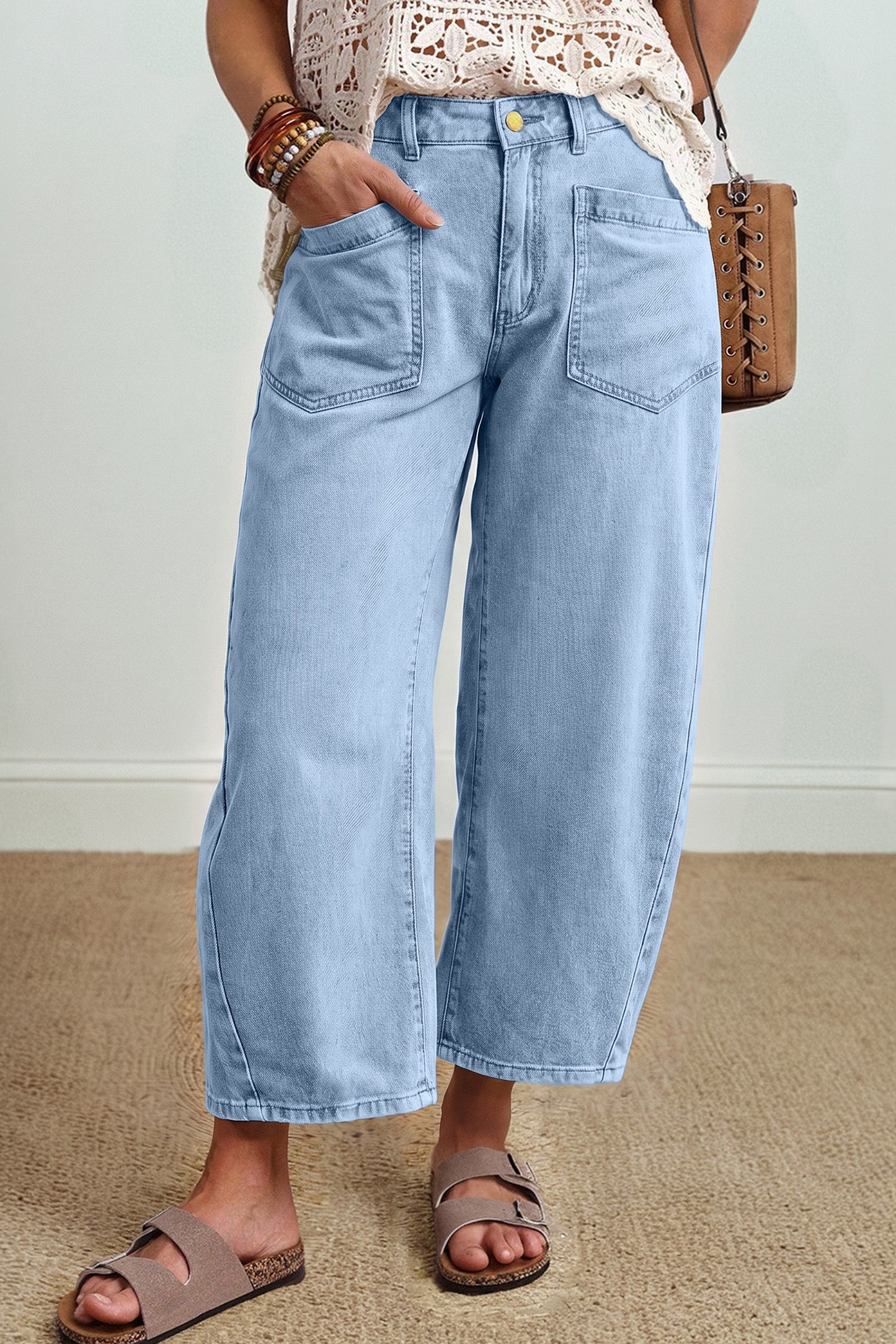 Patch Pocket Ankle-length Barrel Jeans