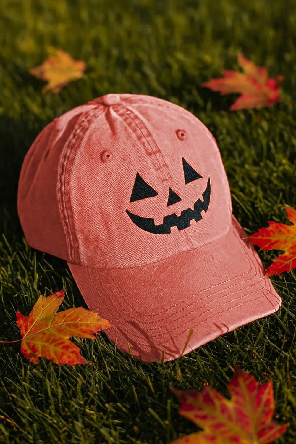 Orange Jack O' Lantern Embroidered Baseball Cap