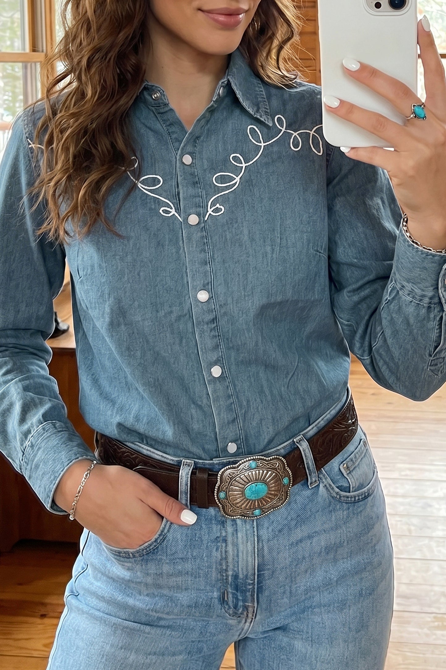 Denim Western Embroidered Shirt