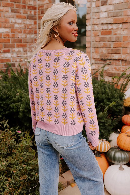 Pink Floral Button Cardigan