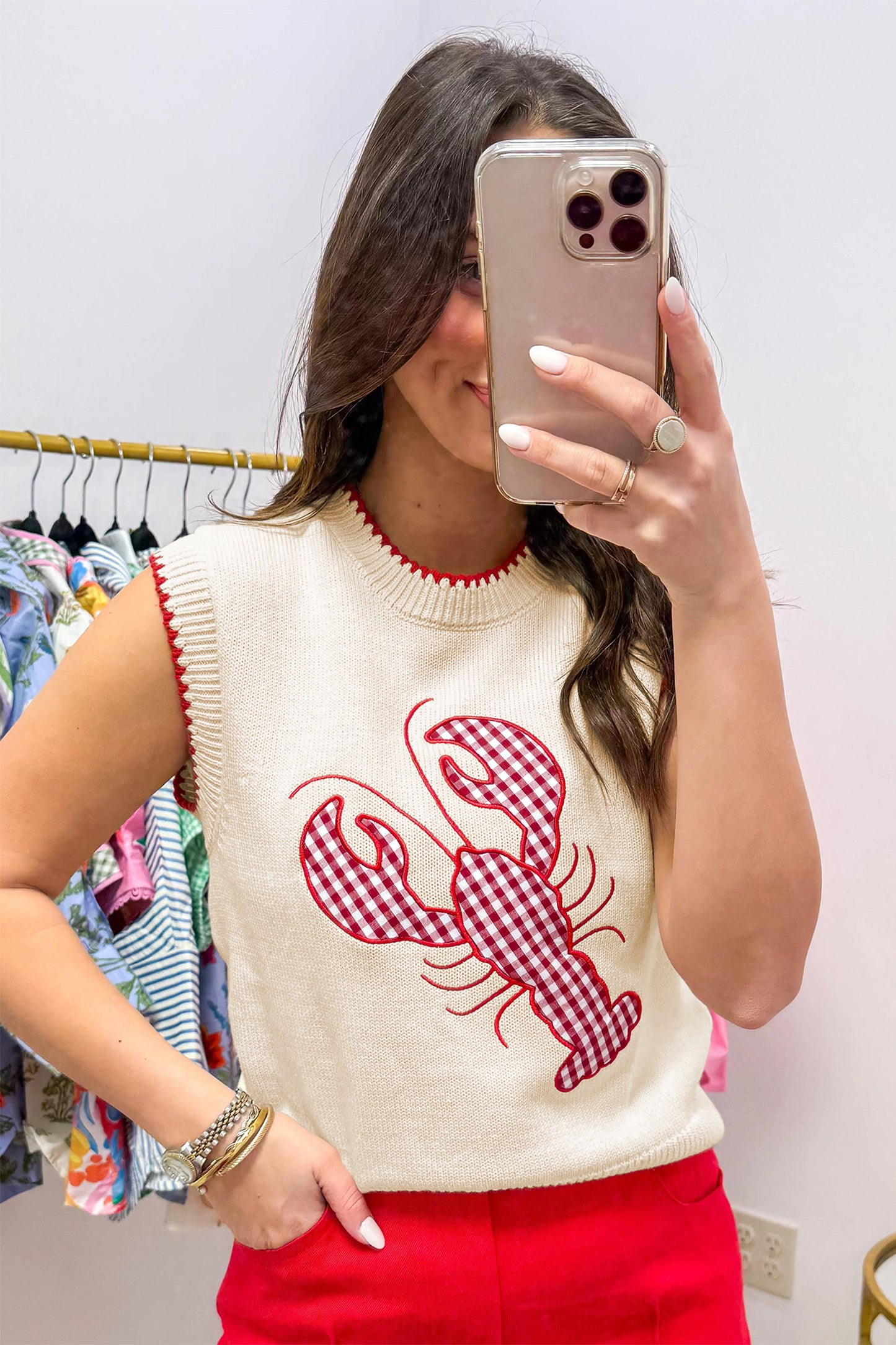 Gingham Lobster Summer Sweater