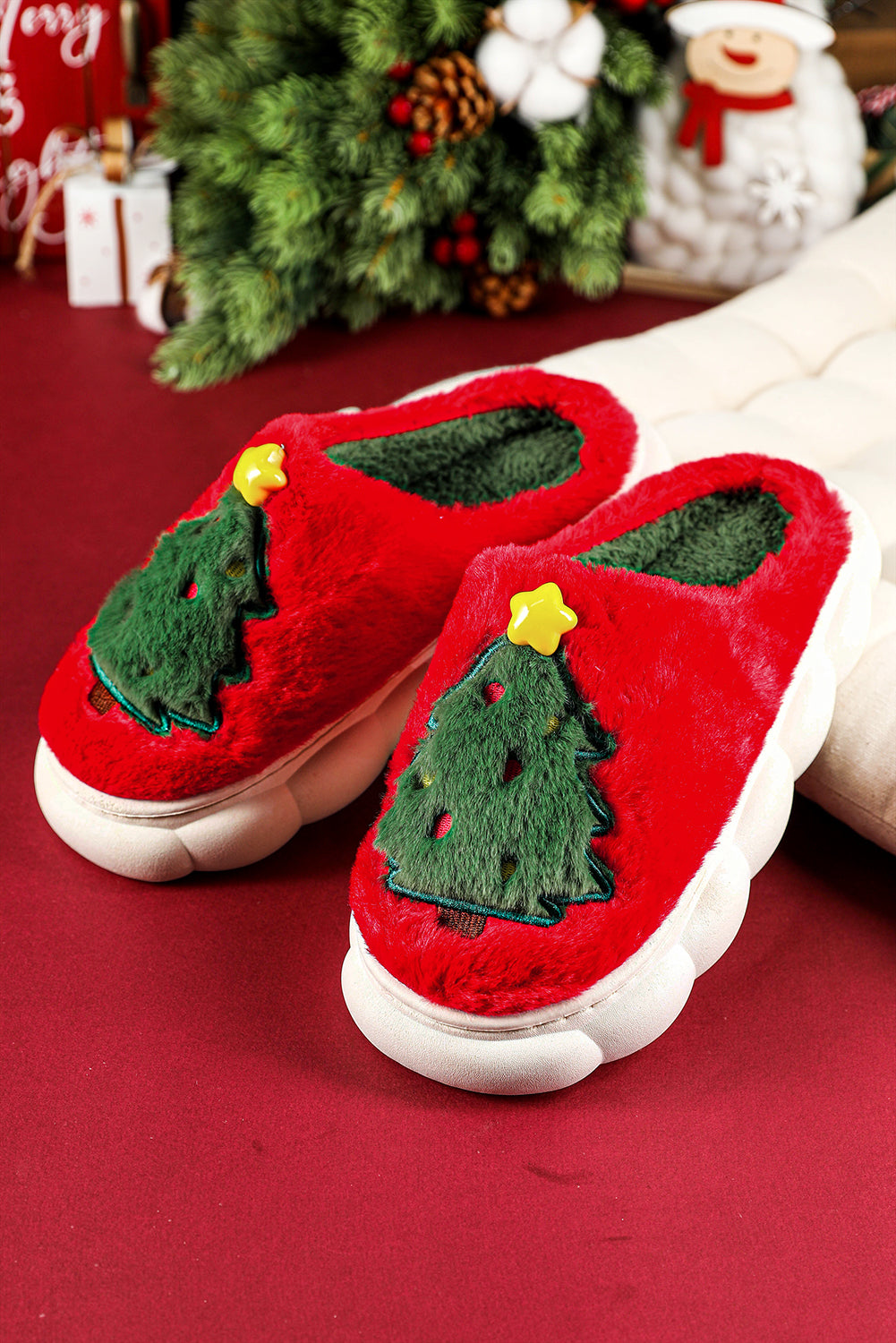 Christmas Tree Plush Slippers