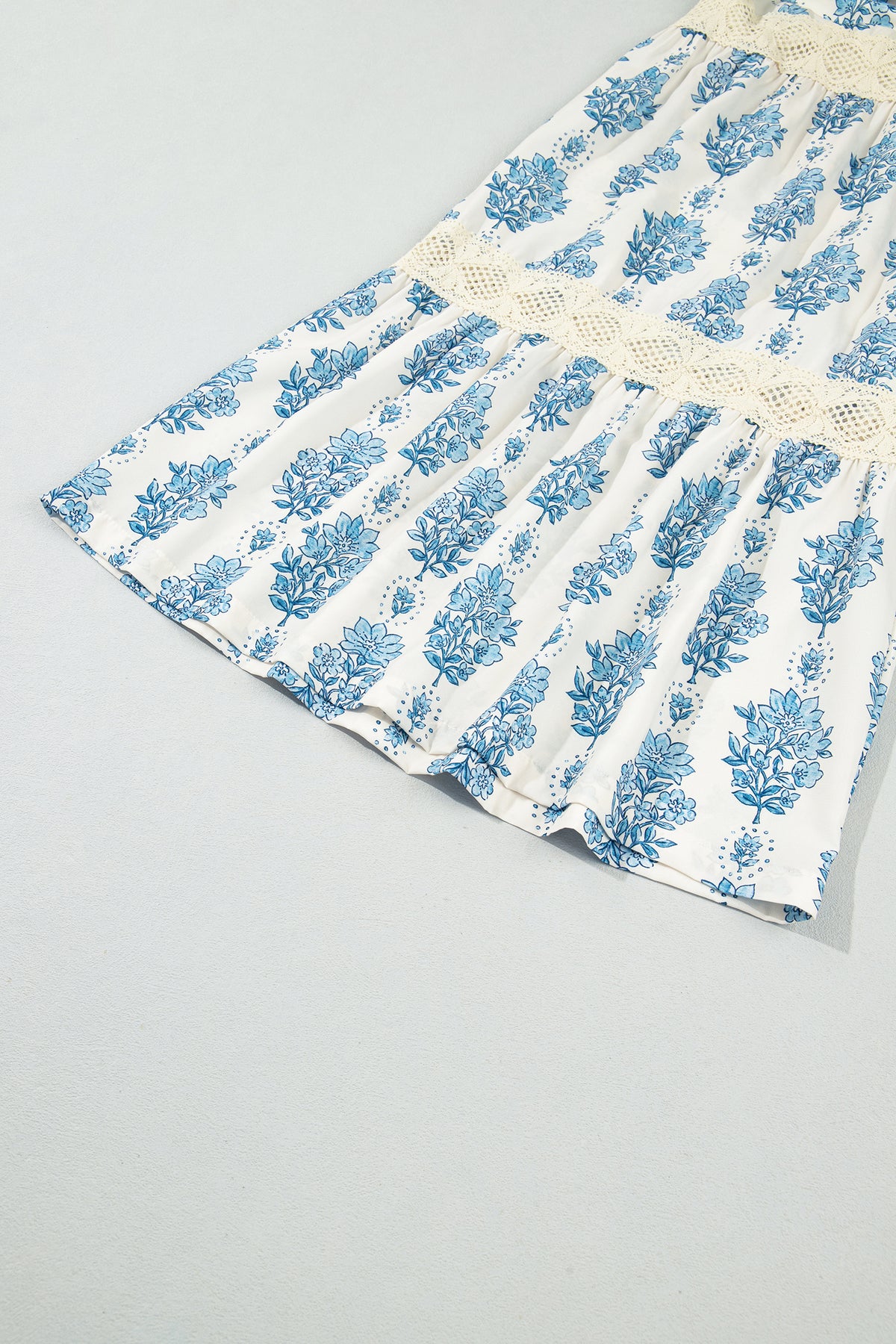 Blue Floral Leg Pants with Lace Detail