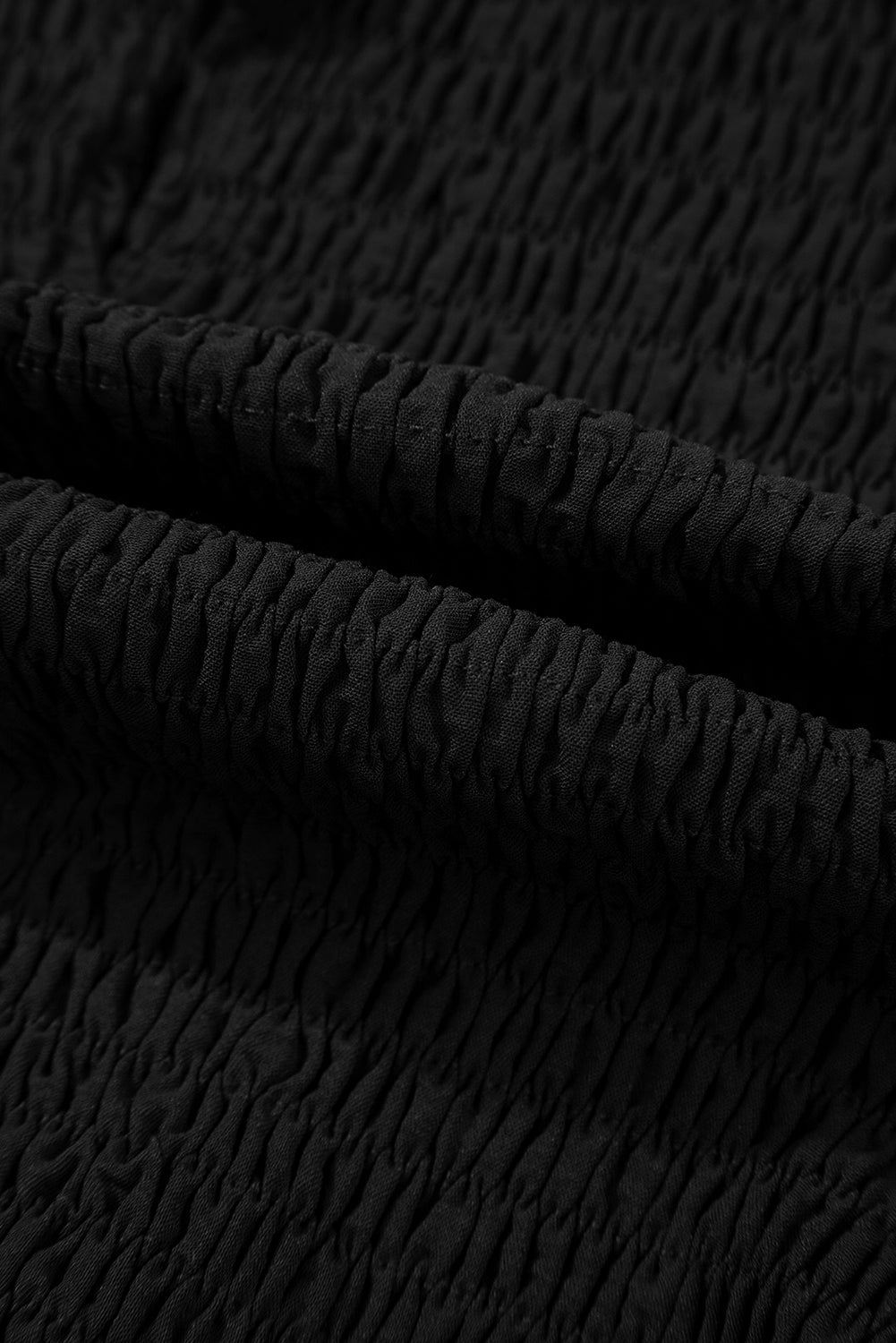 Black Ruffle Short Sleeve Shirred Top