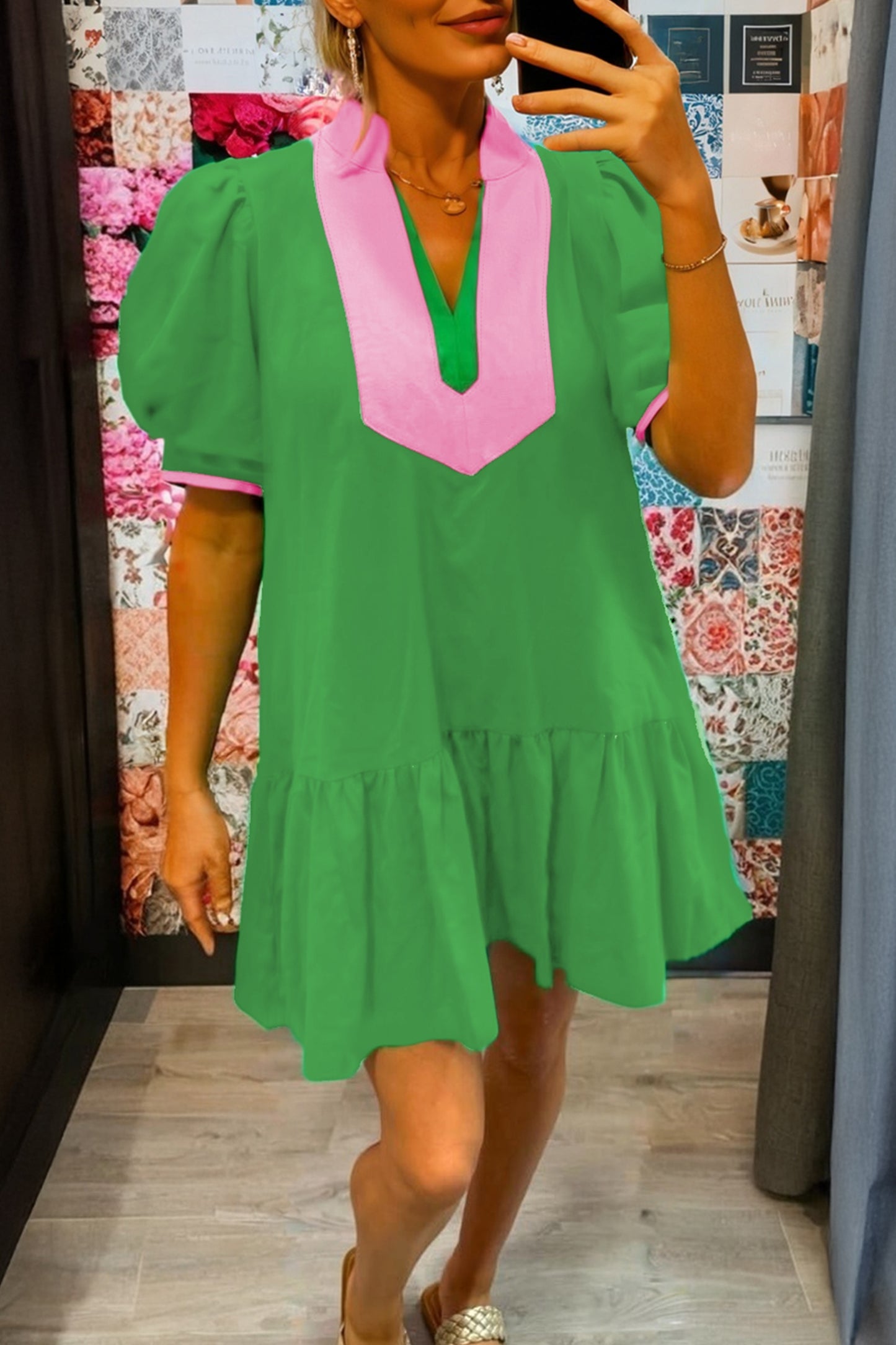 Green Split Neck Dress