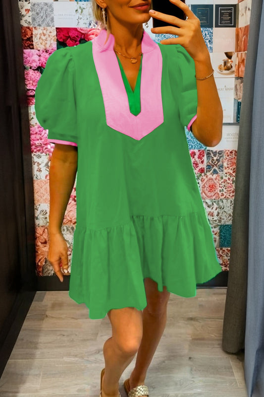 Green Split Neck Dress