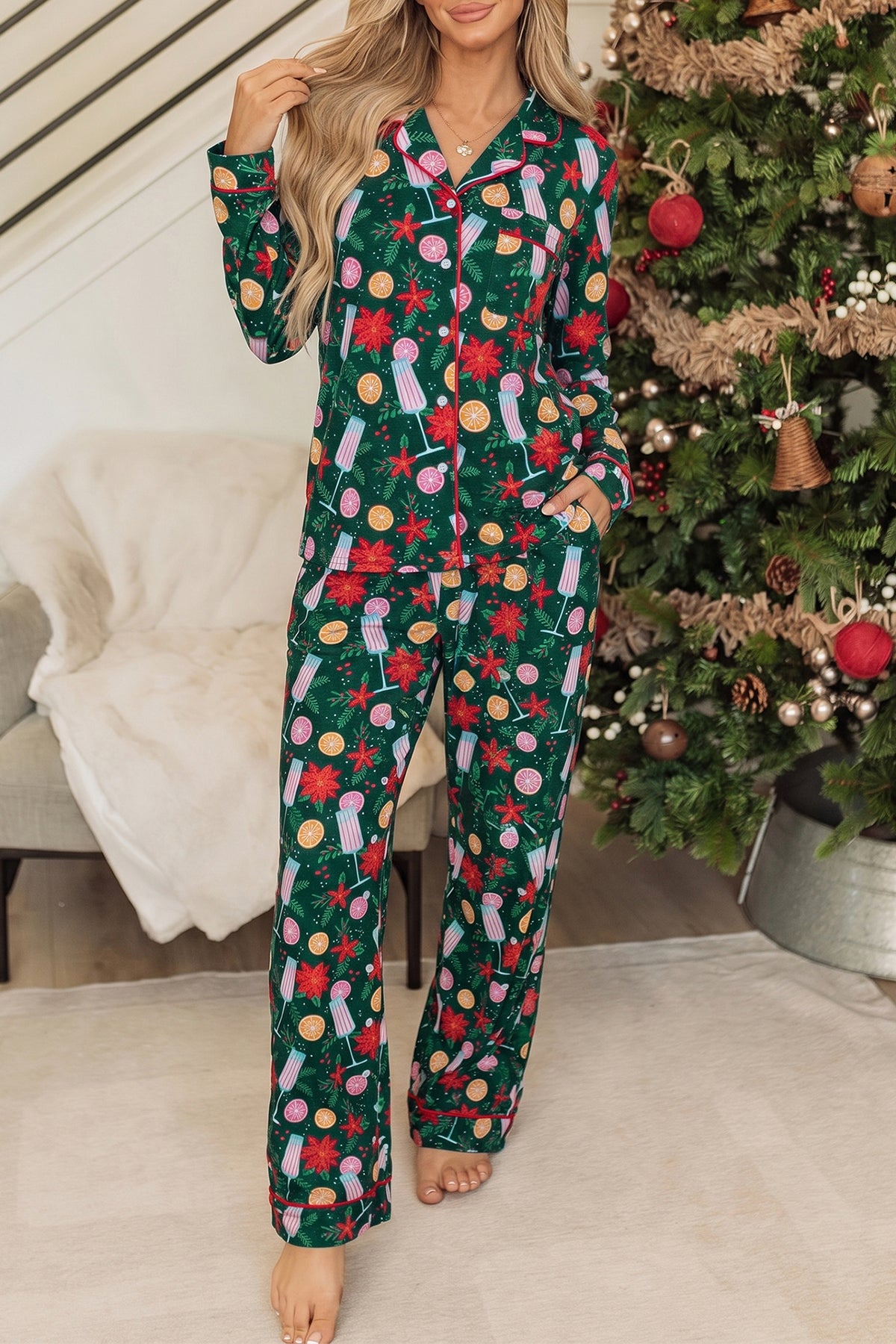 Green Christmas Print Pajamas