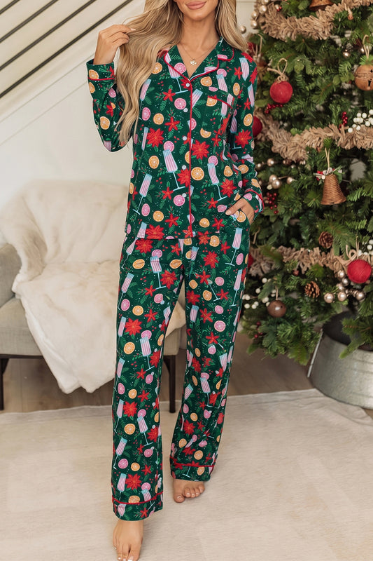 Green Christmas Print Pajamas