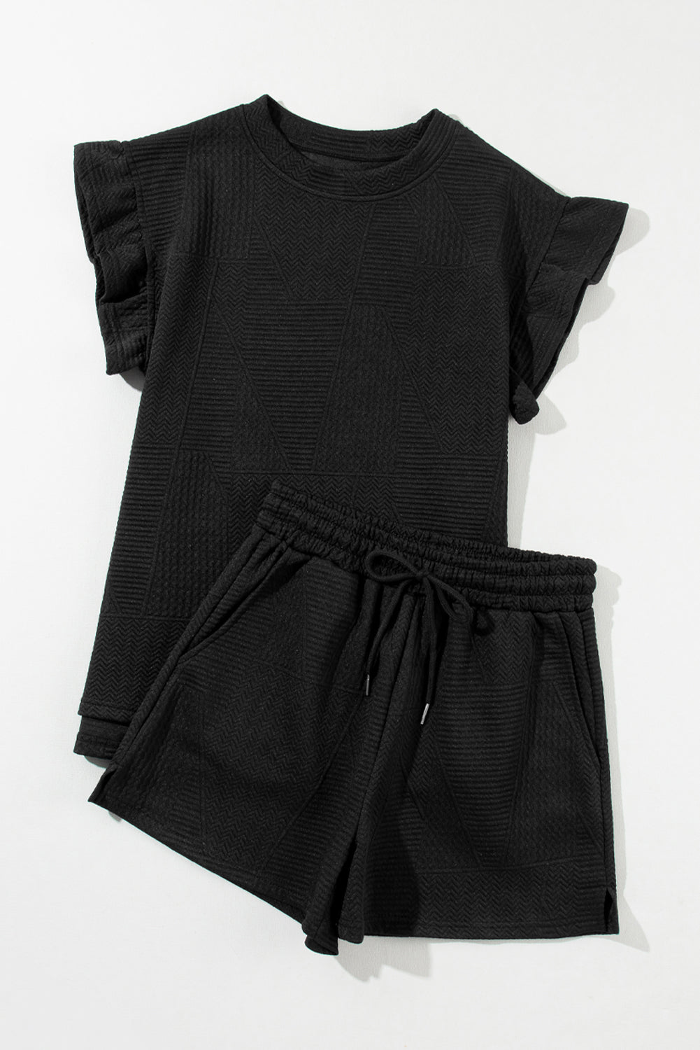 Textured Ruffle Top Shorts Set