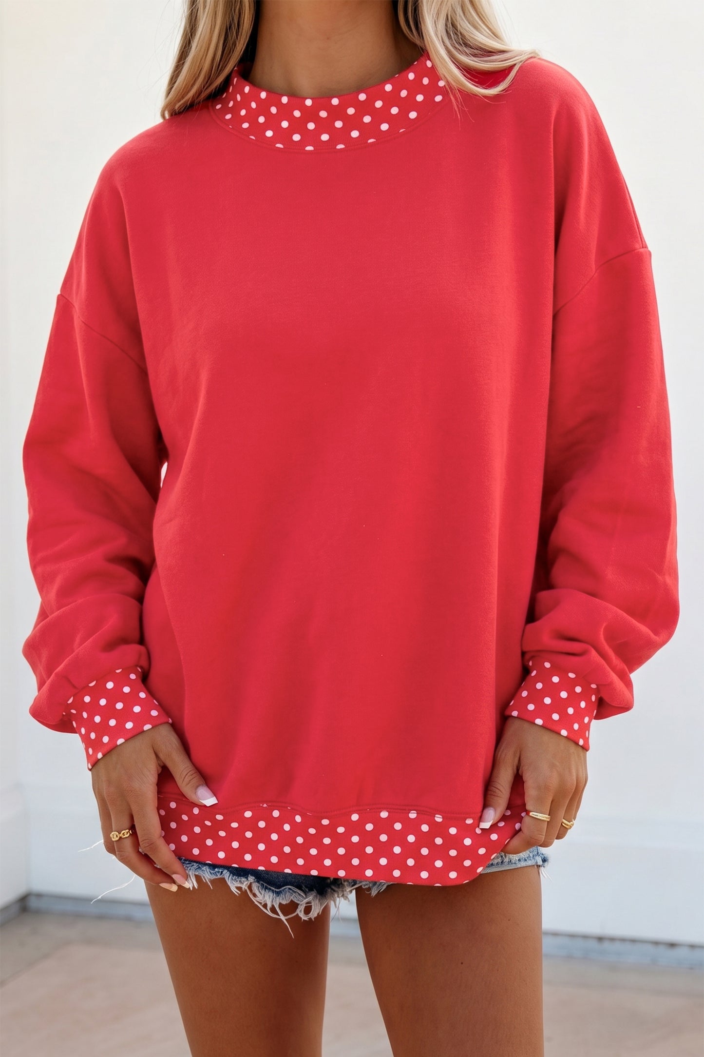 Polka Dot Trim Oversized Sweatshirt