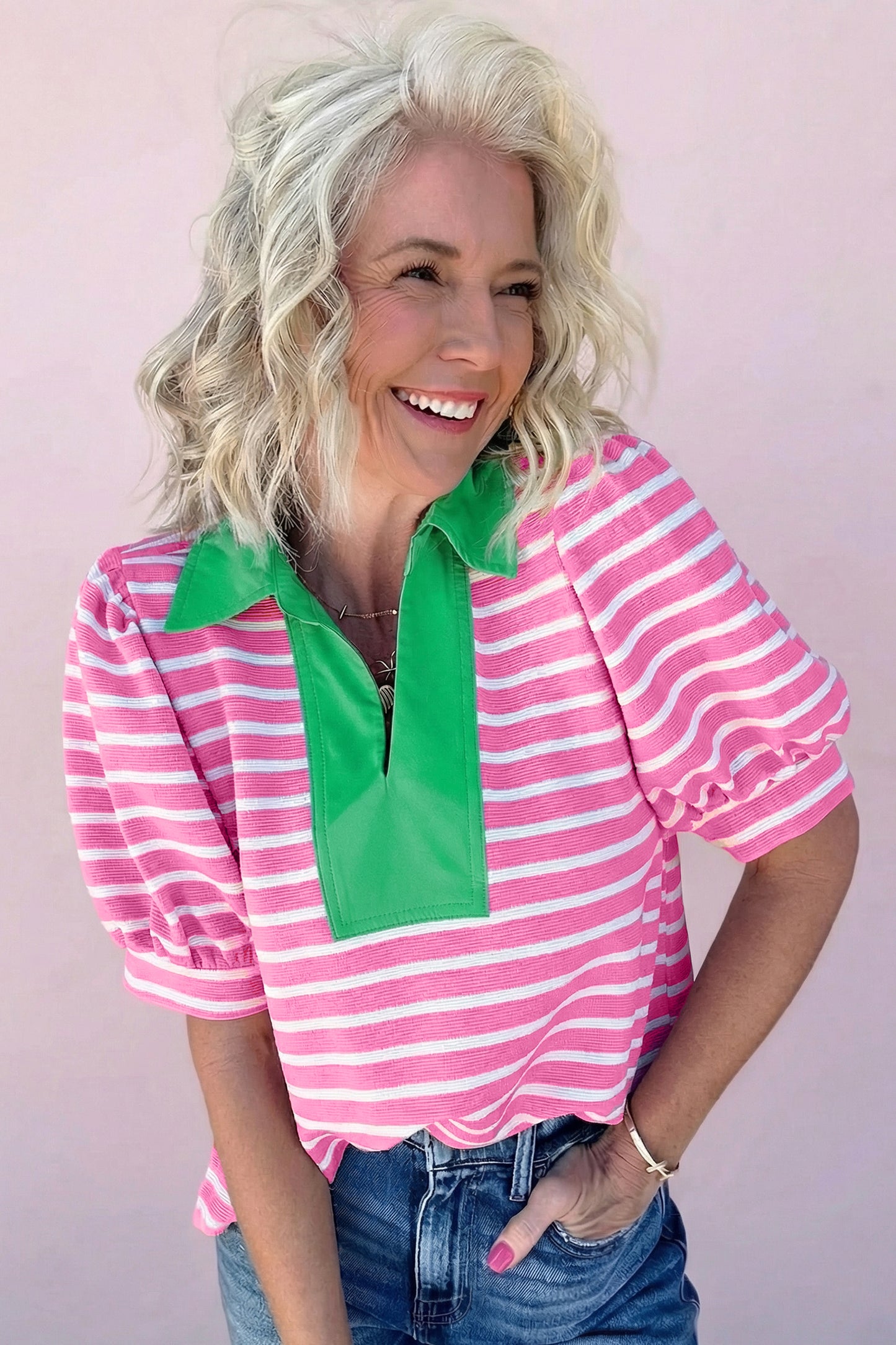 Striped Puff Sleeve Top