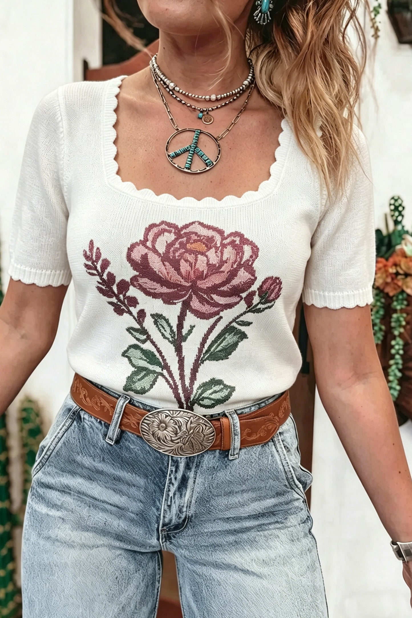 Western Floral Knit Top