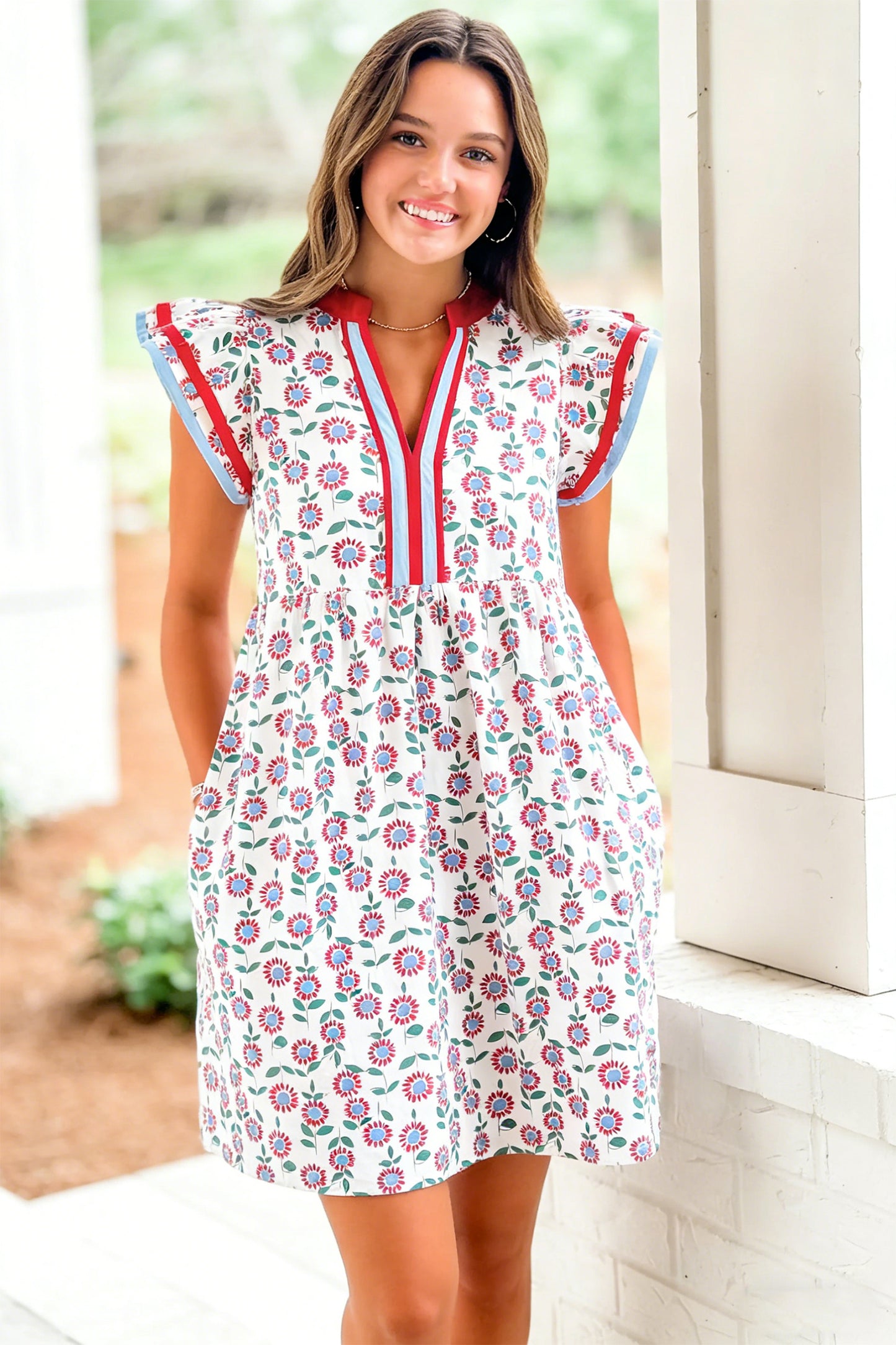 Sunflower Printed Flutter Sleeve Mini Dress