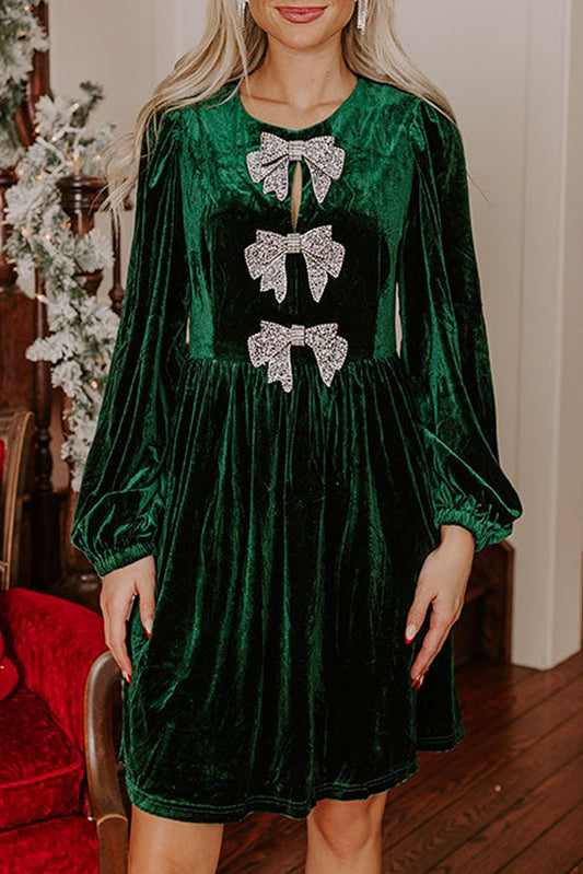 Evergreen Sequin Bow Velvet Dress
