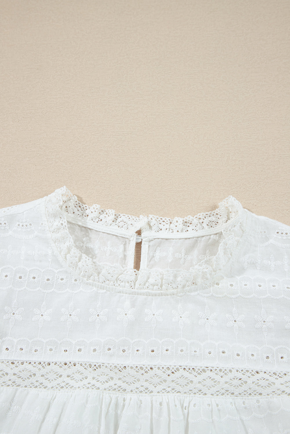 White Lace Neck Eyelet Blouse