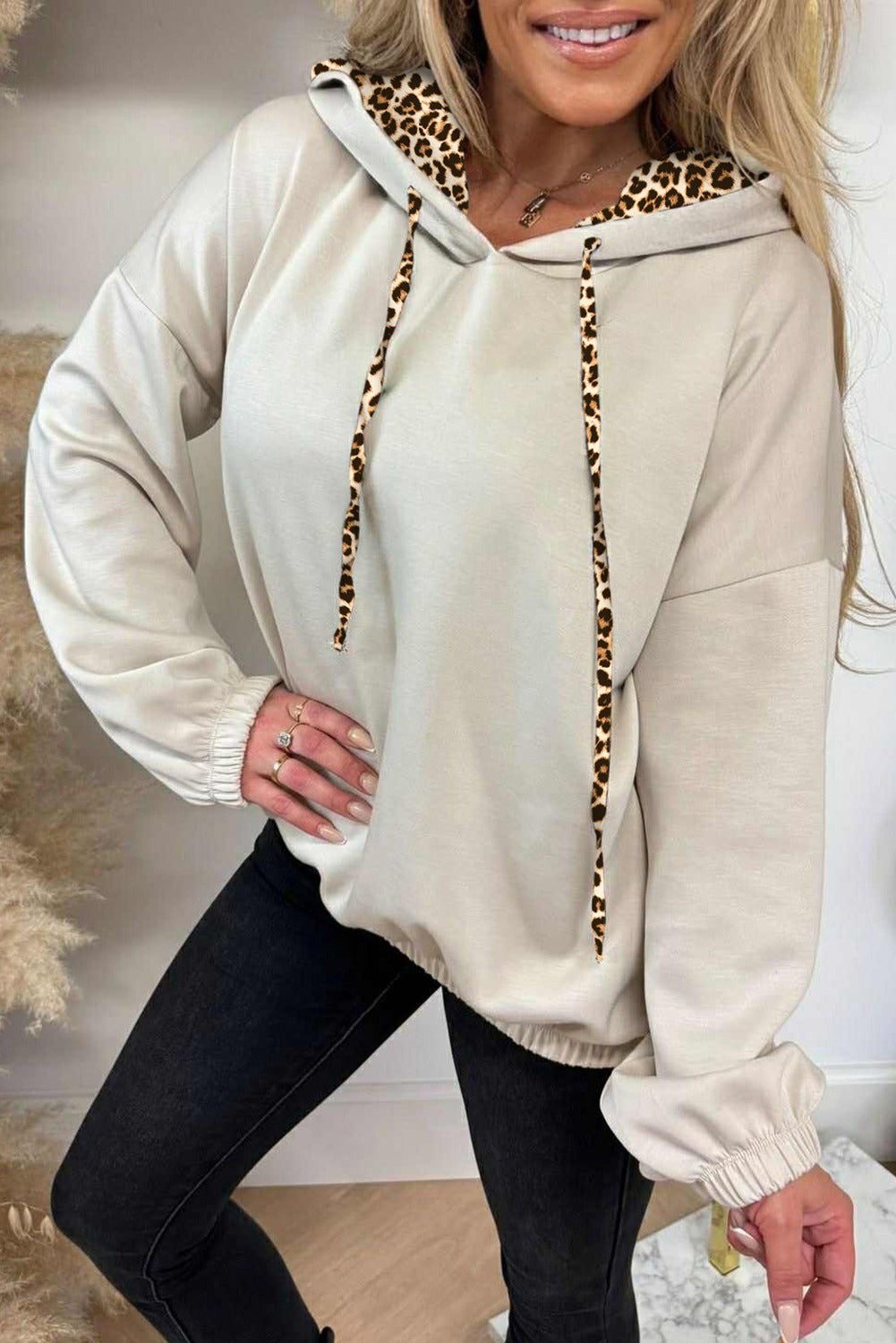 Leopard Trim Hoodie