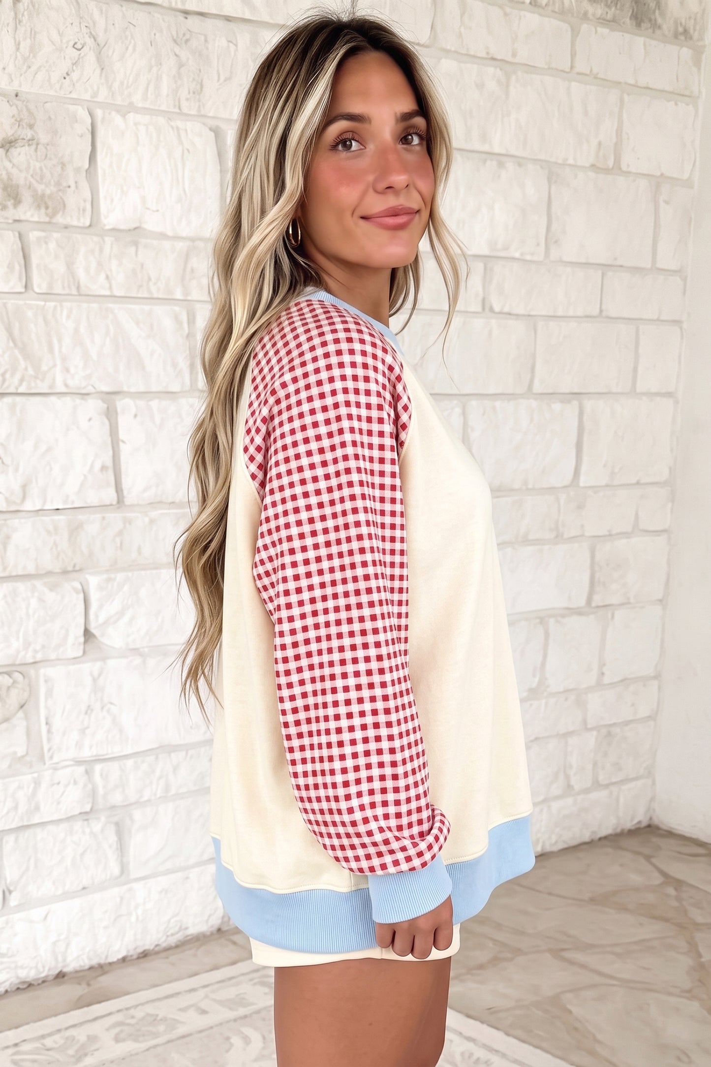 Plaid Sleeve Sweatshirt