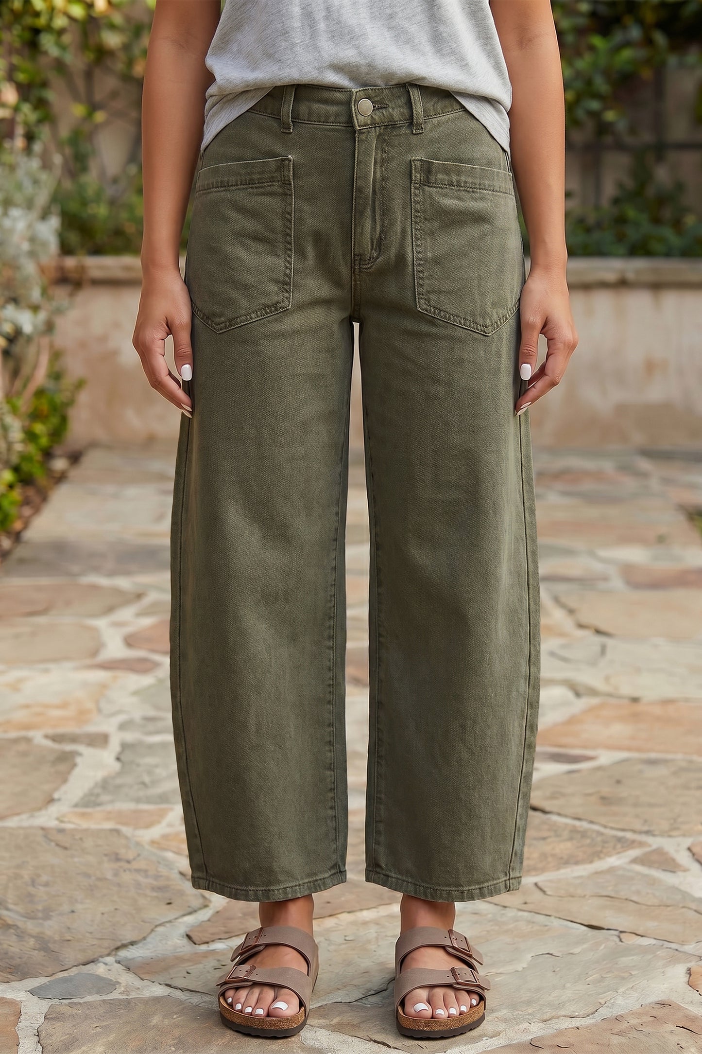 Patch Pocket Ankle-length Barrel Jeans